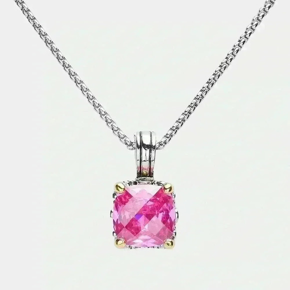 Pink Multi Facet Cut Stone Pendant Necklace - Picture 3 of 4